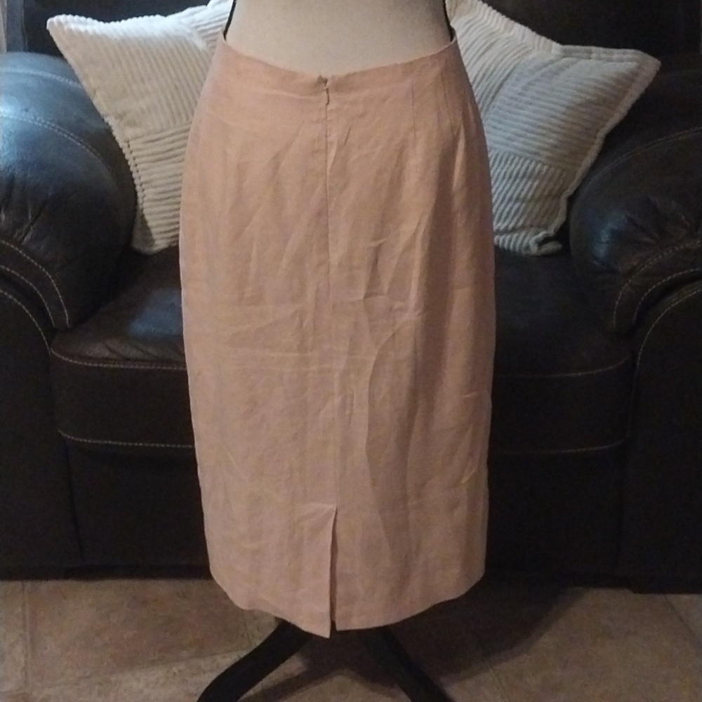 Blassport Pink Linen Long Pencil Skirt with Back Split Size 8P - Picture 4 of 8